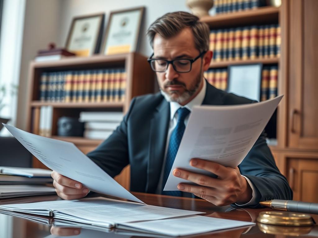 A close up shot of a legal professional reviewing compliance