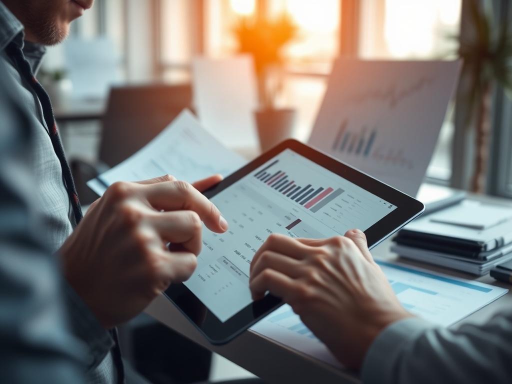 A close up shot of a financial analyst reviewing data
