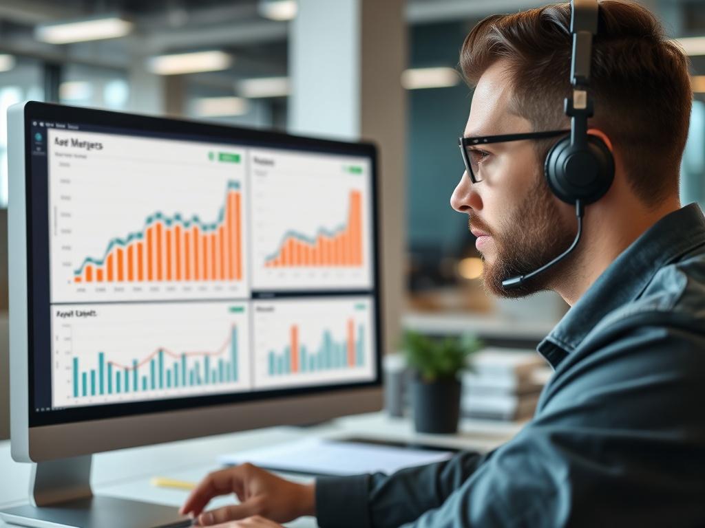 A close up of a project manager monitoring asset performance