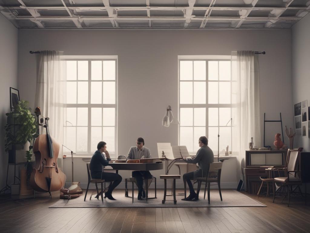 creative collaboration, music artists, studio environment, teamwork, original compositions