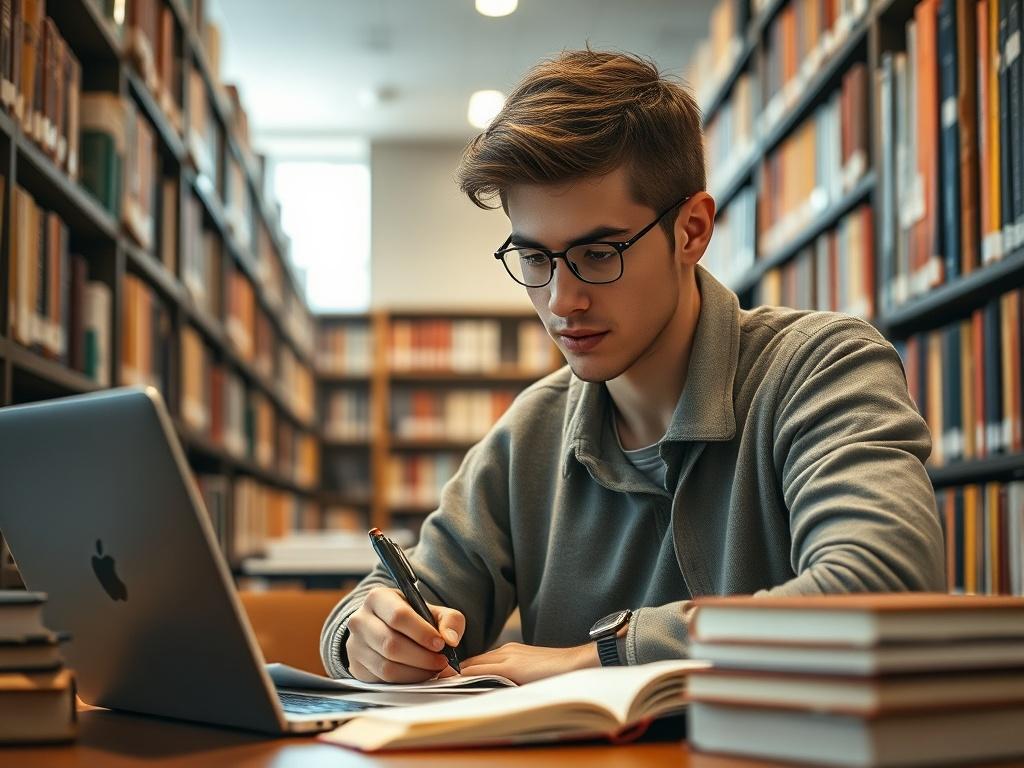 A close up shot of a college student studying in
