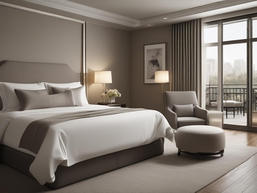 luxurious hotel room, elegant furnishings, comfortable bedding