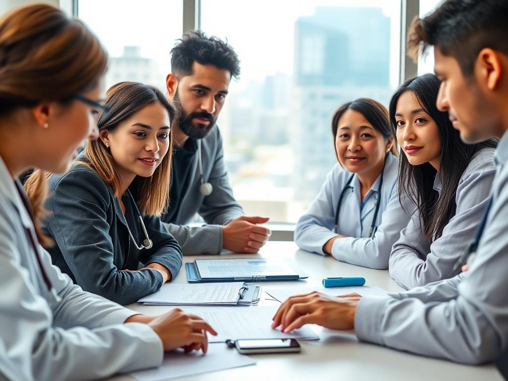 A close up shot of a diverse healthcare team engaged