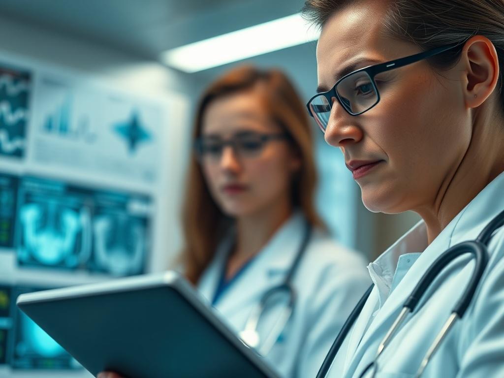 A close up shot of a healthcare professional analyzing data