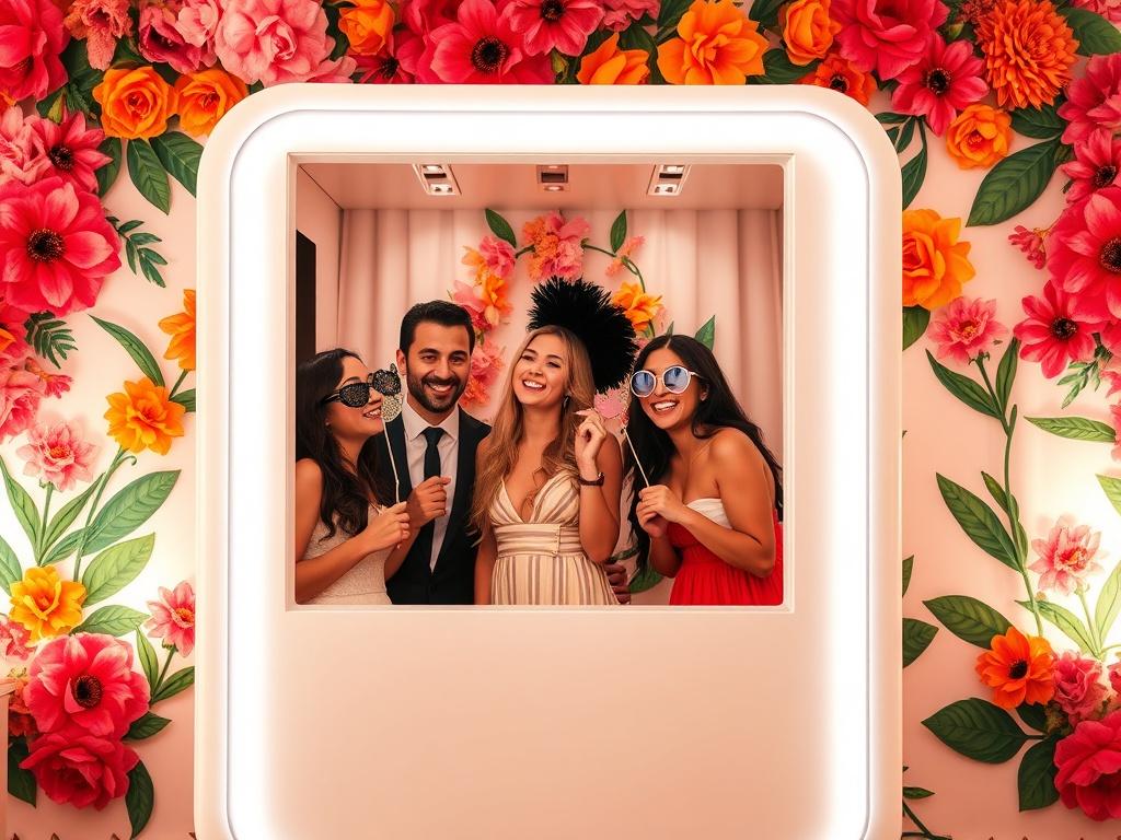 A stunning and elegant booth setup with a lush floral