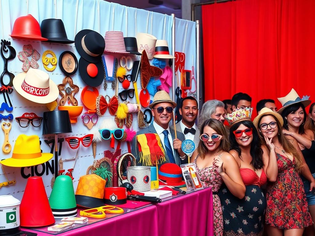 An array of colorful and fun booth accessories displayed at