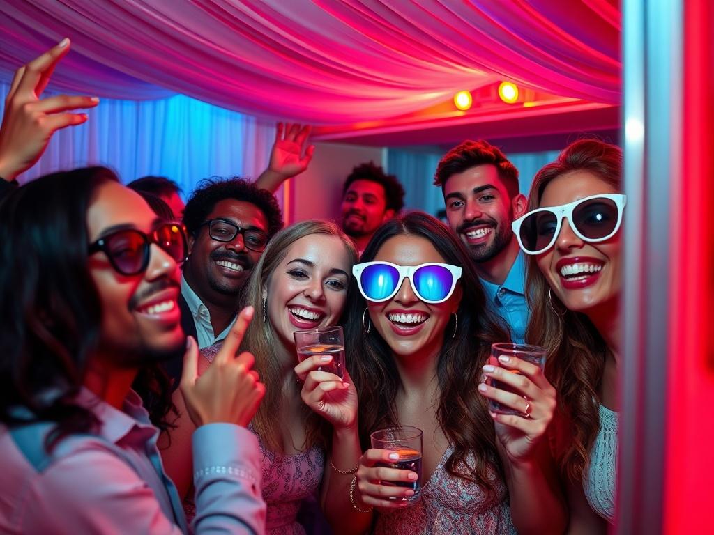 A stunning high resolution of guests celebrating at a booth,