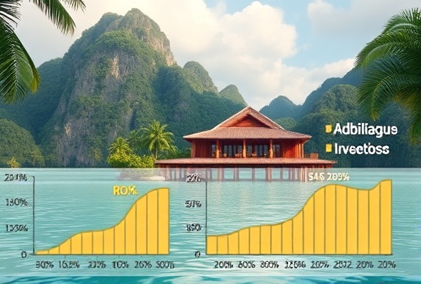 El Nido boutique hotel investment with financial charts showing ROI