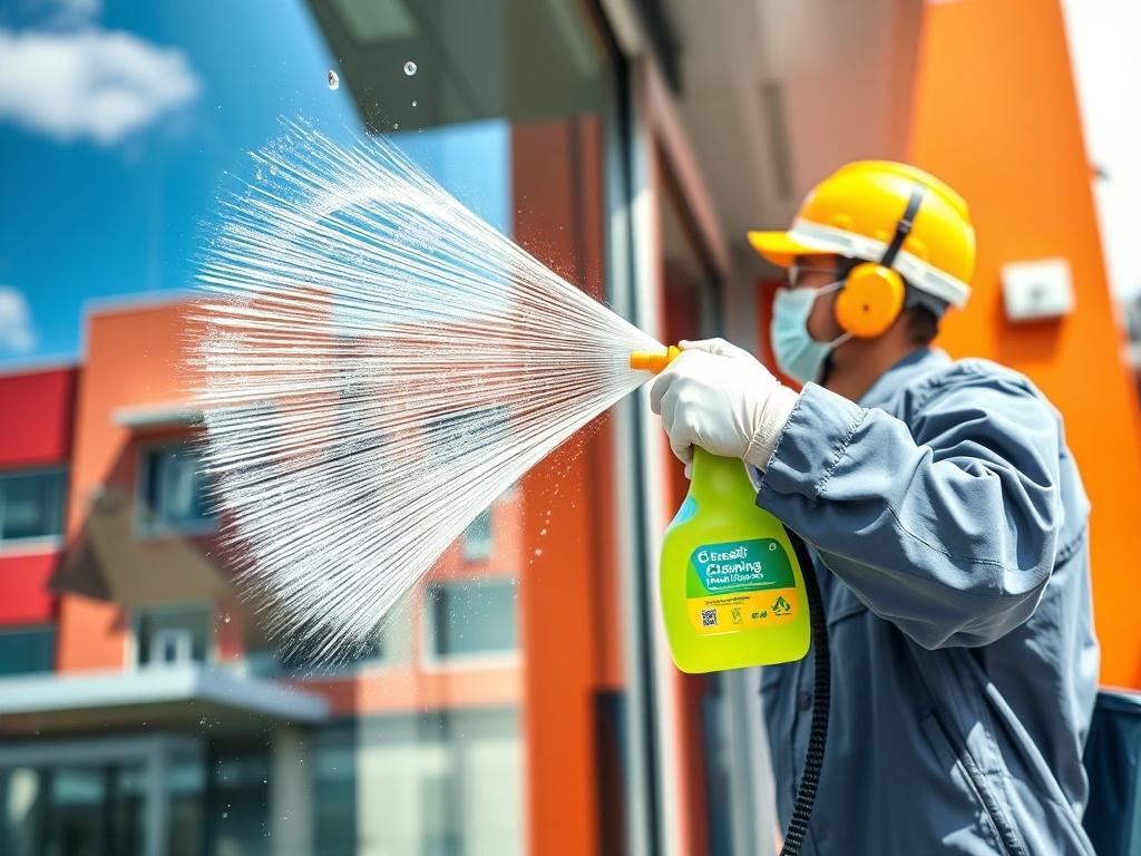A close up shot of a cleaning professional using eco