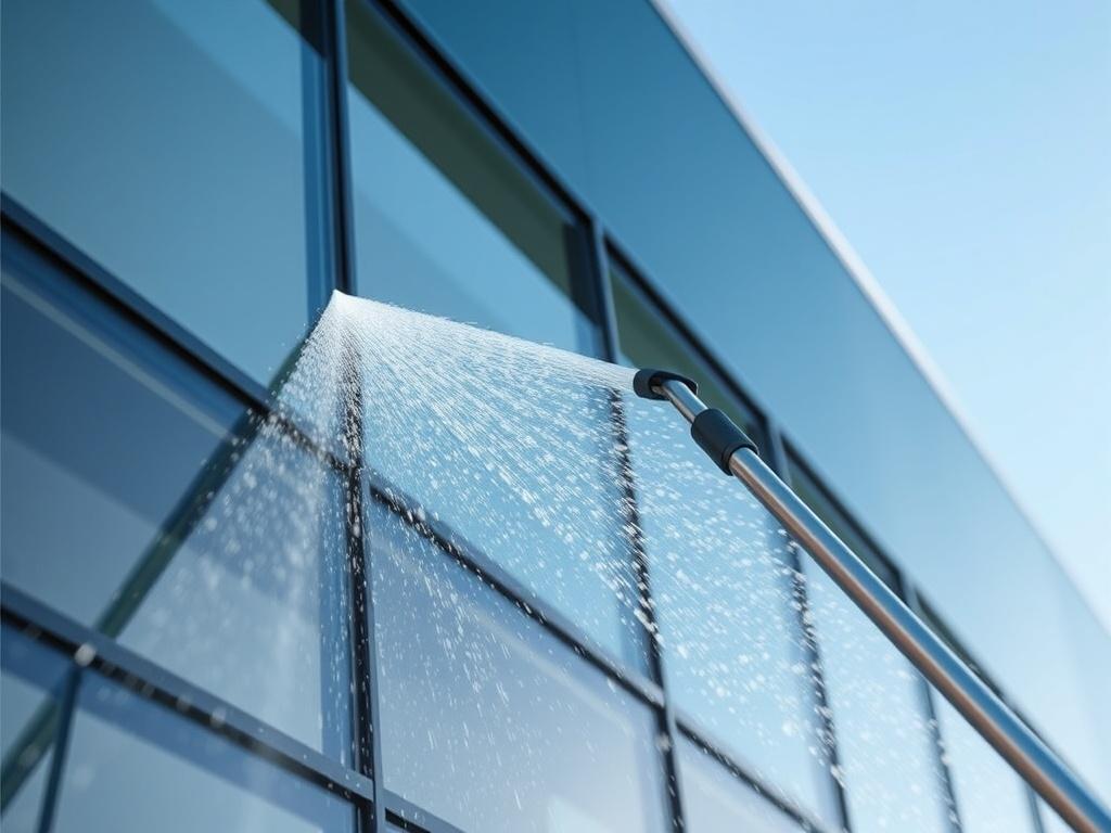 A close up shot of a professional window cleaner using