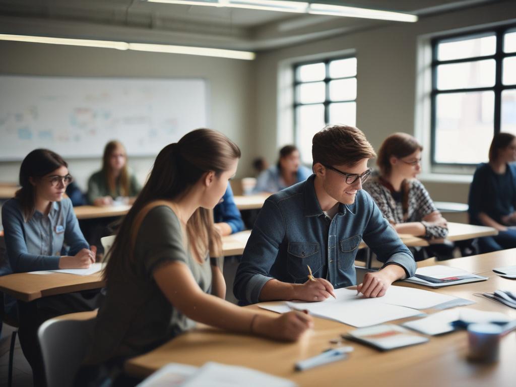 An engaging scene depicting a classroom environment where aspiring interior