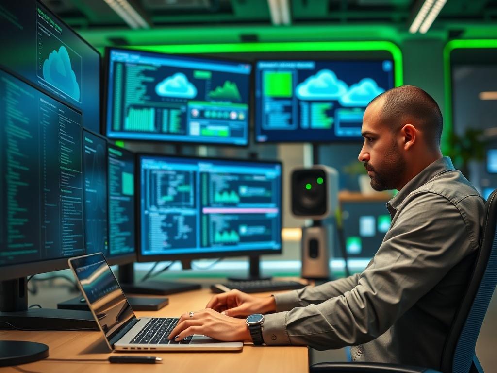 A hyper realistic close up shot of a professional DevOps