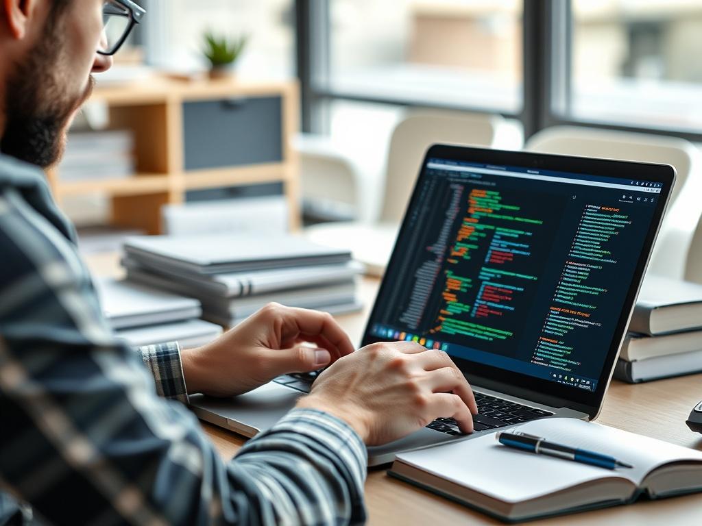 A hyper realistic close up shot of a software engineer