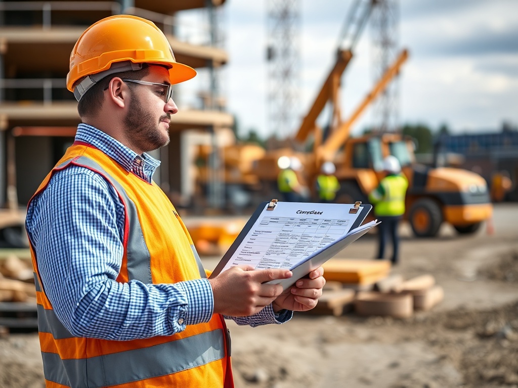 Project manager reviewing construction timeline on job site