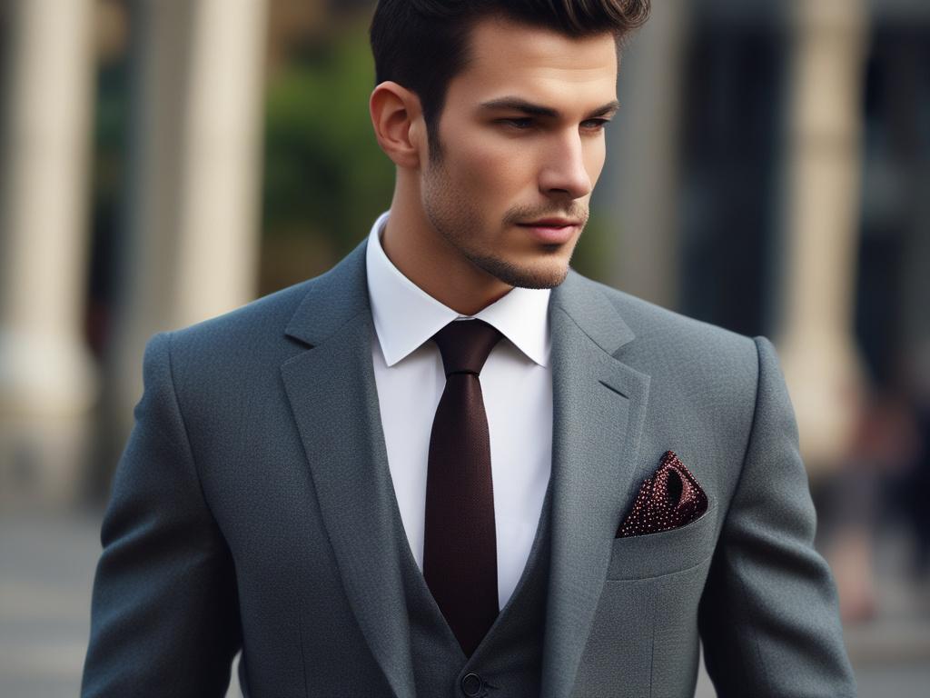 A close-up shot of an elegantly dressed male companion in a tailored suit, exuding charisma. He should be in a lively event setting, surrounded by soft, colorful lights, creating a vibrant yet sophisticated ambiance. The focus should be on his confident smile, captured with a 45mm f/1.2 lens.