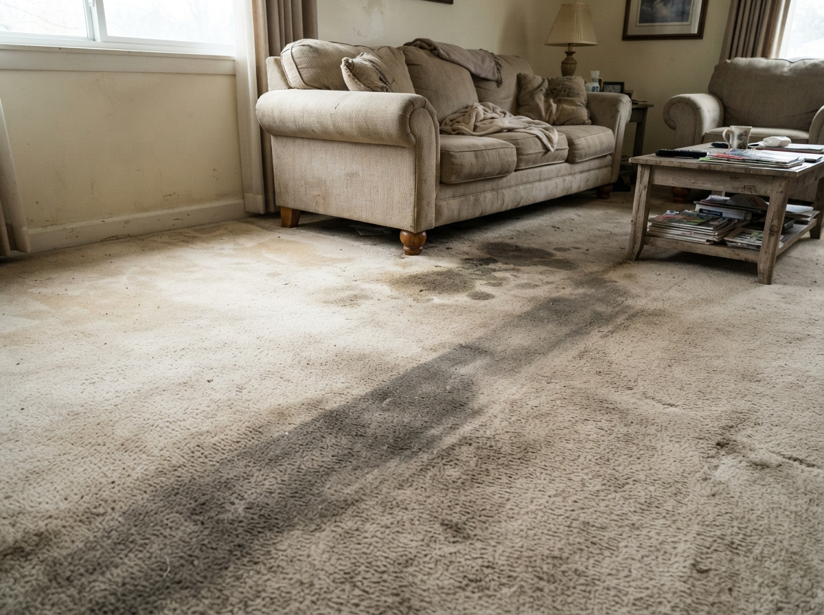 After: same carpet freshly steam cleaned, bright and stain-free