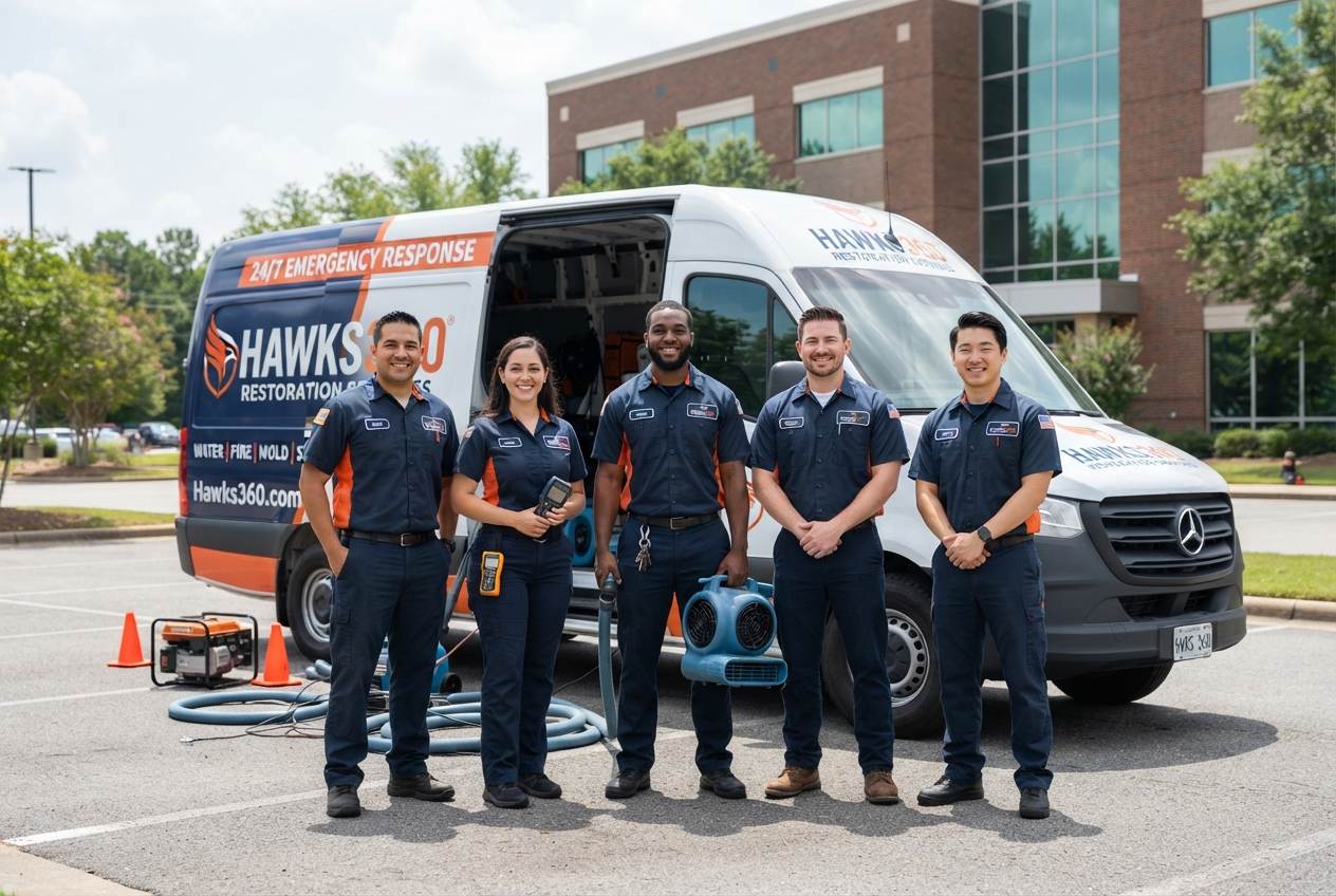 Hawks 360 professional team of technicians in navy uniforms