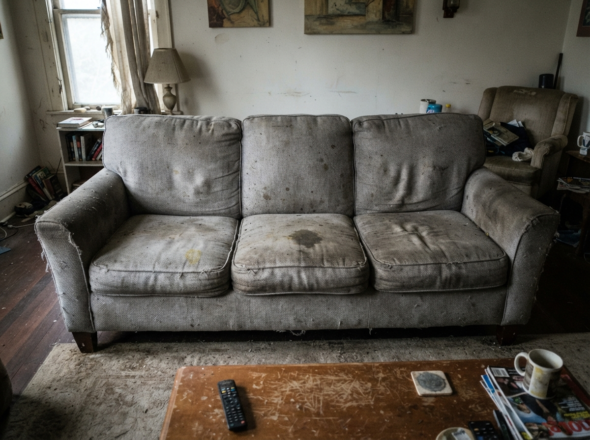 After: same sofa deep cleaned, bright and stain-free