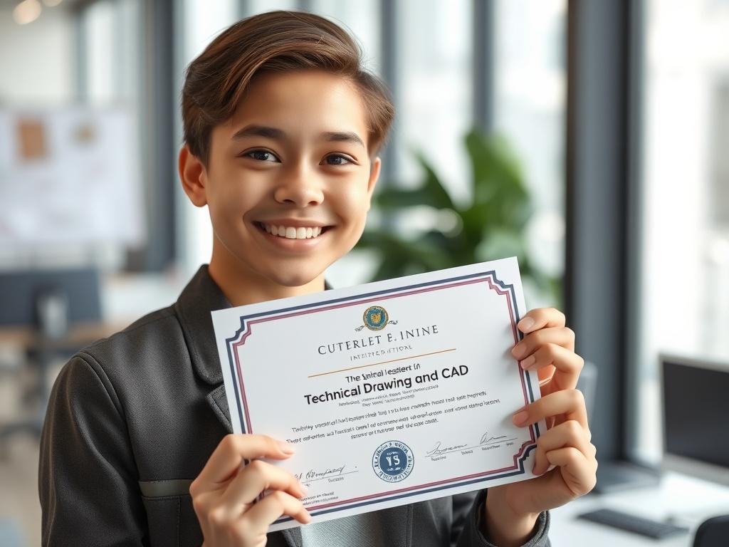A close up of a proud student holding a certification