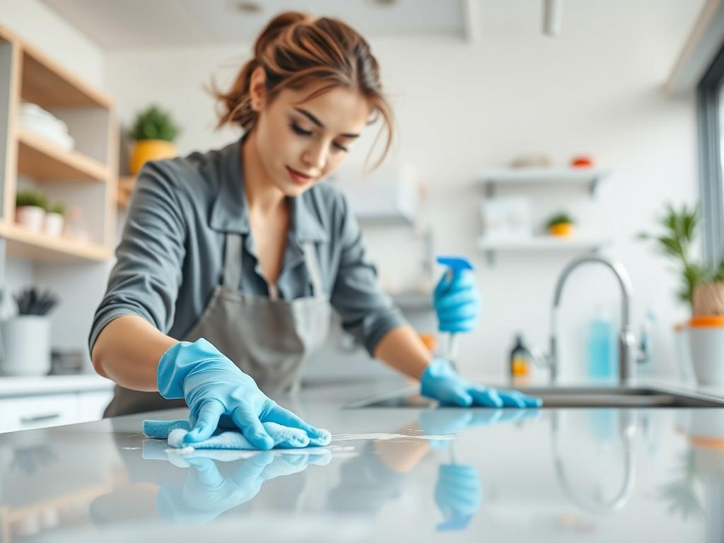 A hyper realistic close up shot of a cleaning professional