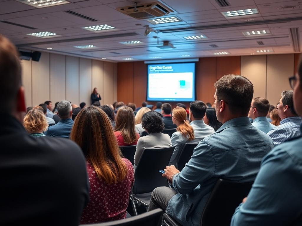 A realistic high resolution of a seminar room filled with