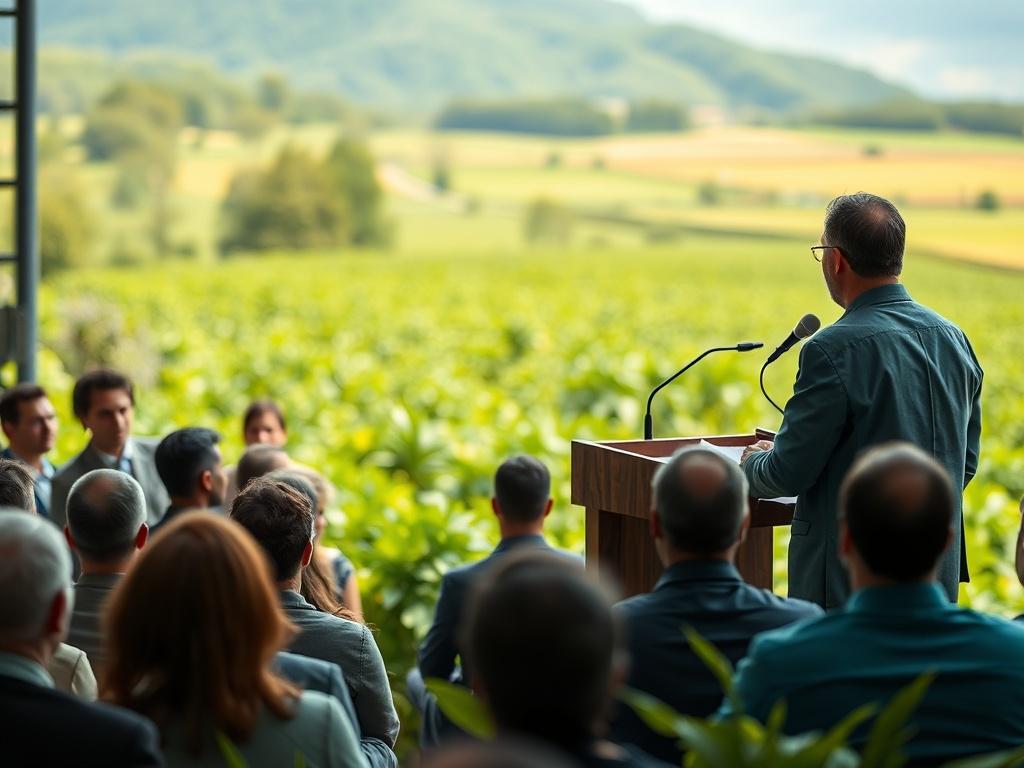 A realistic high resolution capturing a speaker at a podium