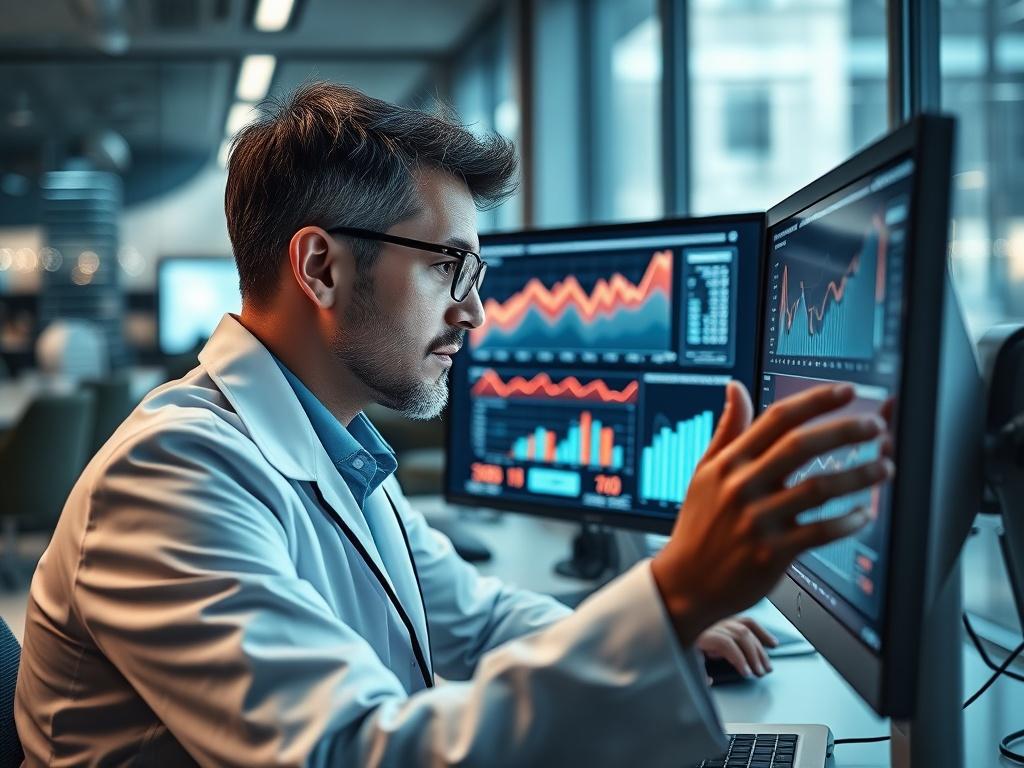 A hyper realistic close up shot of a researcher looking