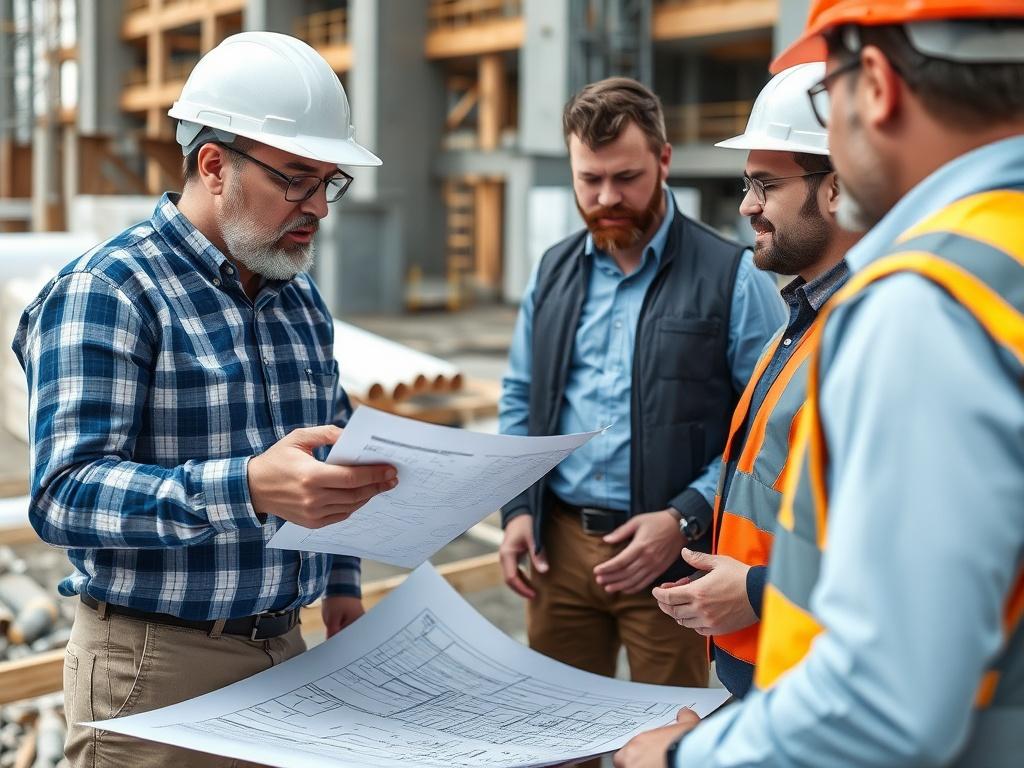A close up shot of a construction manager discussing plans