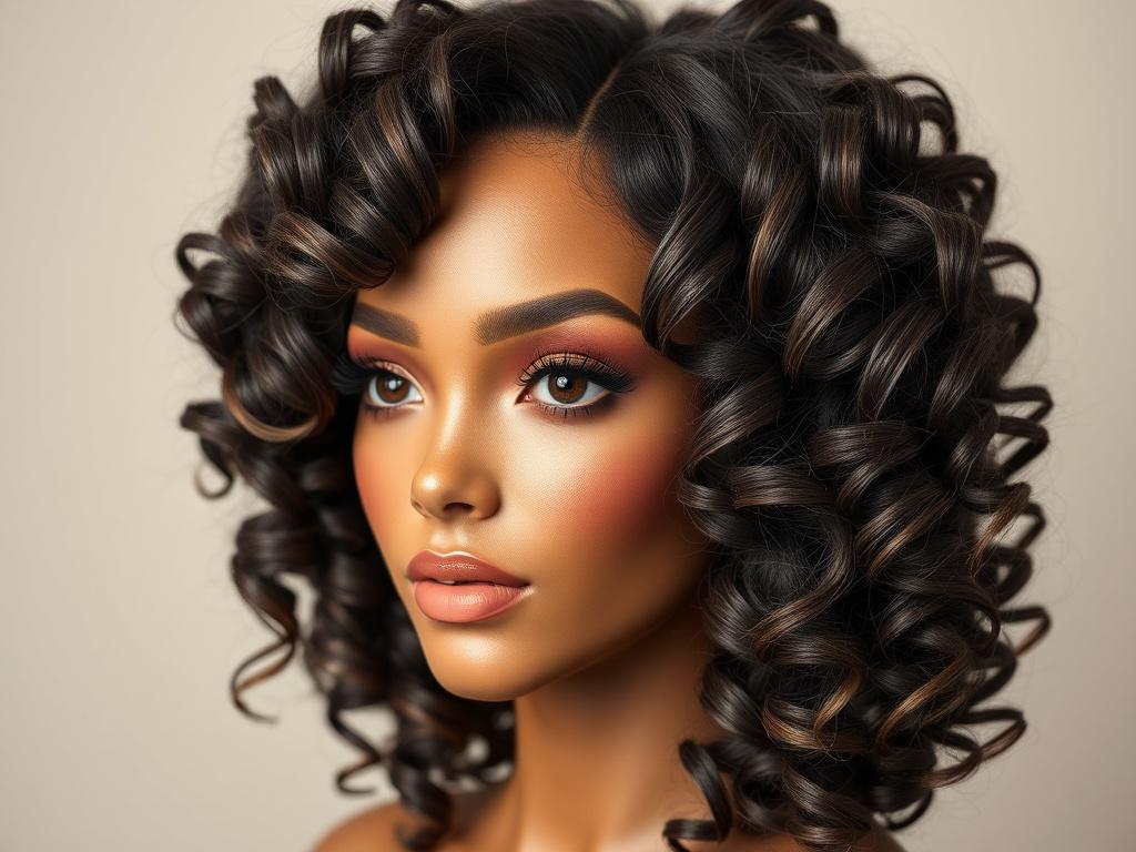 Create a high-resolution image showcasing a beautifully styled super full human hair wig with defined curls. The wig should be the only subject in the image, displayed against a soft, neutral background to enhance its features. Capture the texture and shine of the hair with a close-up shot, using a 45mm f/1.2 lens style. Ensure the colors are vibrant and the image aligns with the rgb(50, 170, 39) primary color scheme.