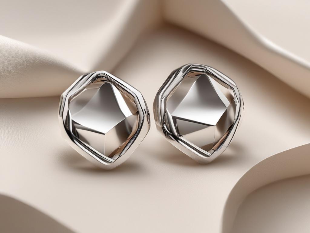 close up shot of chic geometric stud earrings, premium materials,