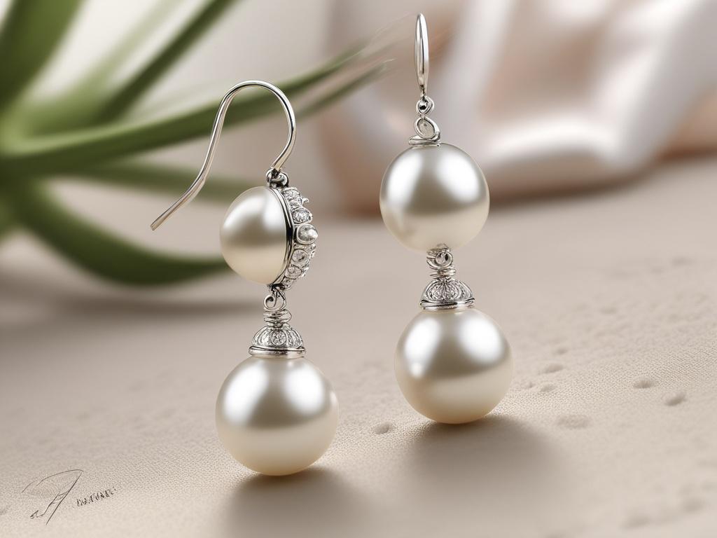 close up shot of elegant pearl drop earrings, high quality