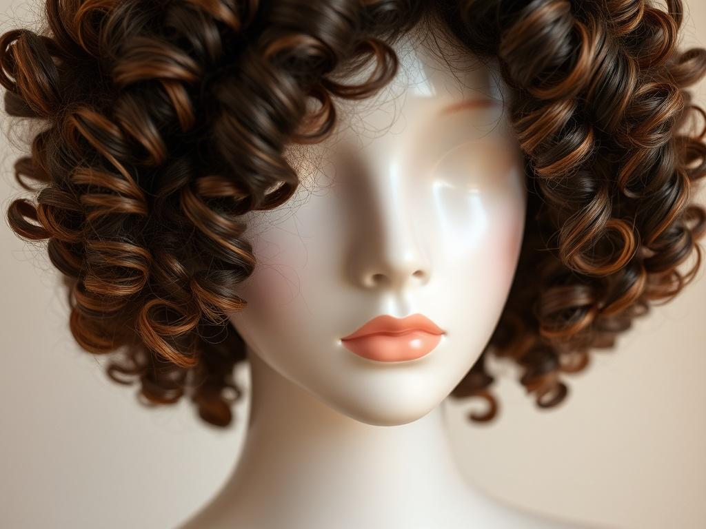 A high-resolution close-up image of a Bouncy Curly Bob Wig, highlighting its voluminous, soft curls that frame a mannequin's face. The wig should look lively and vibrant, showcasing the hair's bounce and texture. The background should be soft and neutral, keeping the focus on the wig, and the color should be in harmony with the rgb(50, 170, 39) theme.