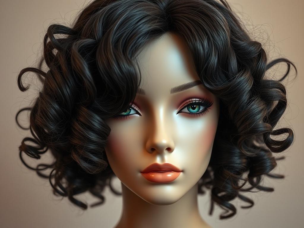 A high-resolution close-up image of a Luxurious Loose Curls Wig, showcasing voluminous, loose curls that frame a mannequin's face. The wig should appear realistic and vibrant, with a focus on the texture and shine of the hair. The background should be soft and neutral, allowing the wig to be the central focus, and the color should harmonize with the rgb(50, 170, 39) theme.
