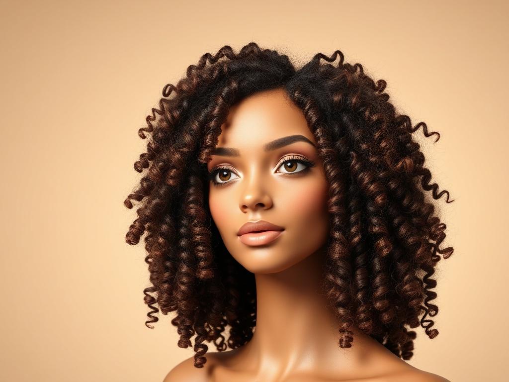 A close-up shot of a Kinky Curly Wig displayed on a simple, neutral background. The wig features tight, defined curls made from super full human hair, emphasizing the unique texture and volume. The lighting is bright and highlights the curls, showcasing their natural beauty. The composition focuses solely on the wig, allowing viewers to appreciate its intricate details.