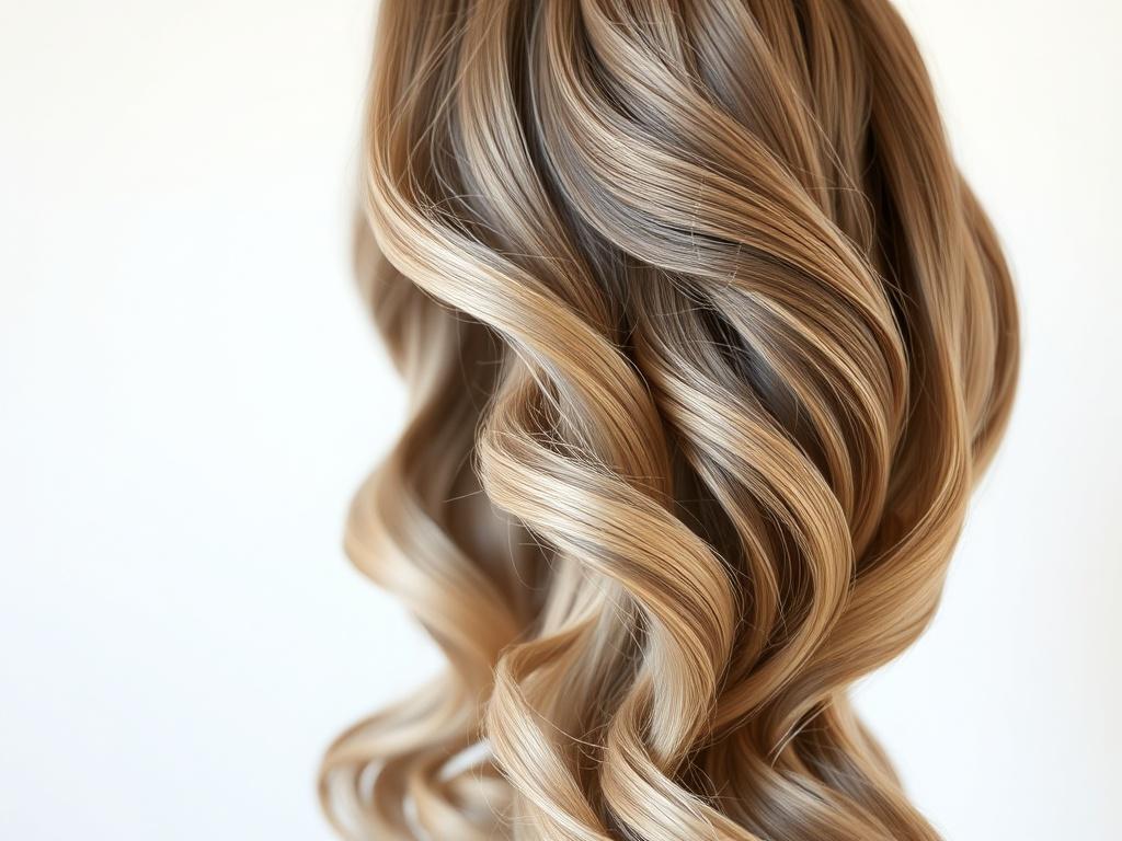 A close-up shot of a wavy wig made from super full human hair, showcasing its soft and flowing waves. The wig is positioned against a plain backdrop to highlight its elegance. The focus is on the natural movement of the hair, illuminated with gentle lighting to enhance its shine.