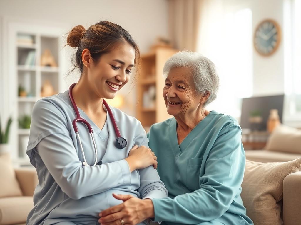 A warm and inviting healthcare scene featuring a caring nurse