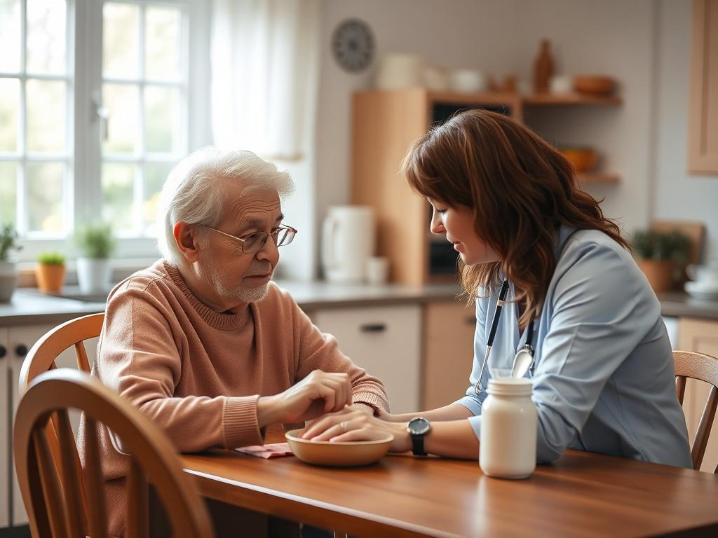 An occupational therapist working with an elderly patient on daily