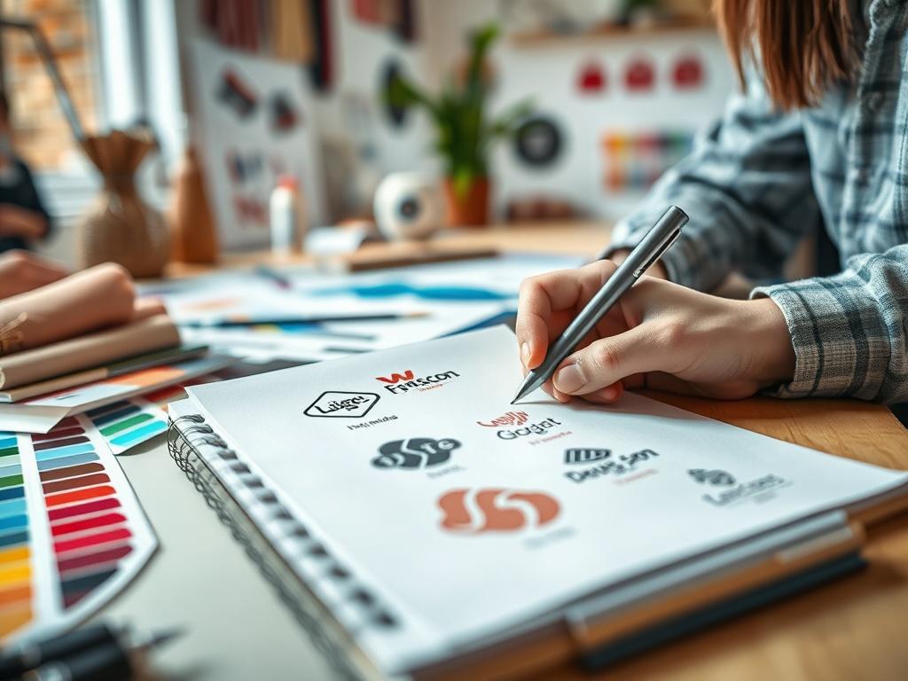 A close up shot of a designer sketching logo concepts