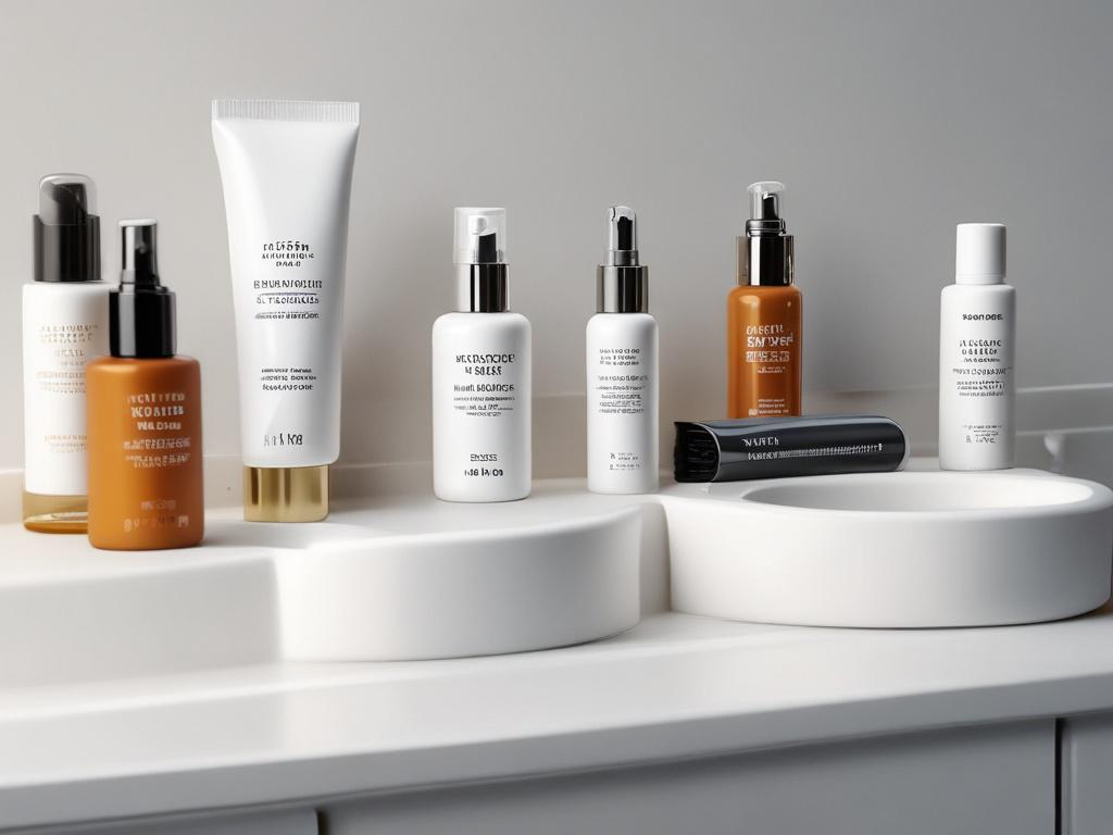 a close up of a skincare routine with various products