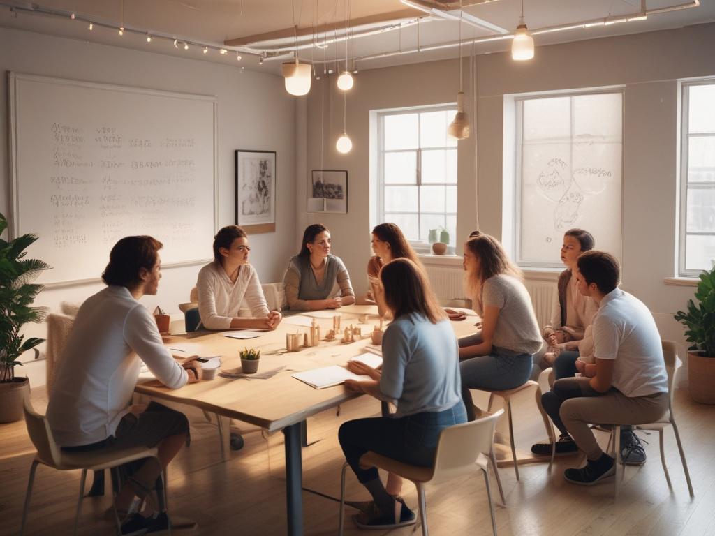 A serene workshop setting with a group of diverse young
