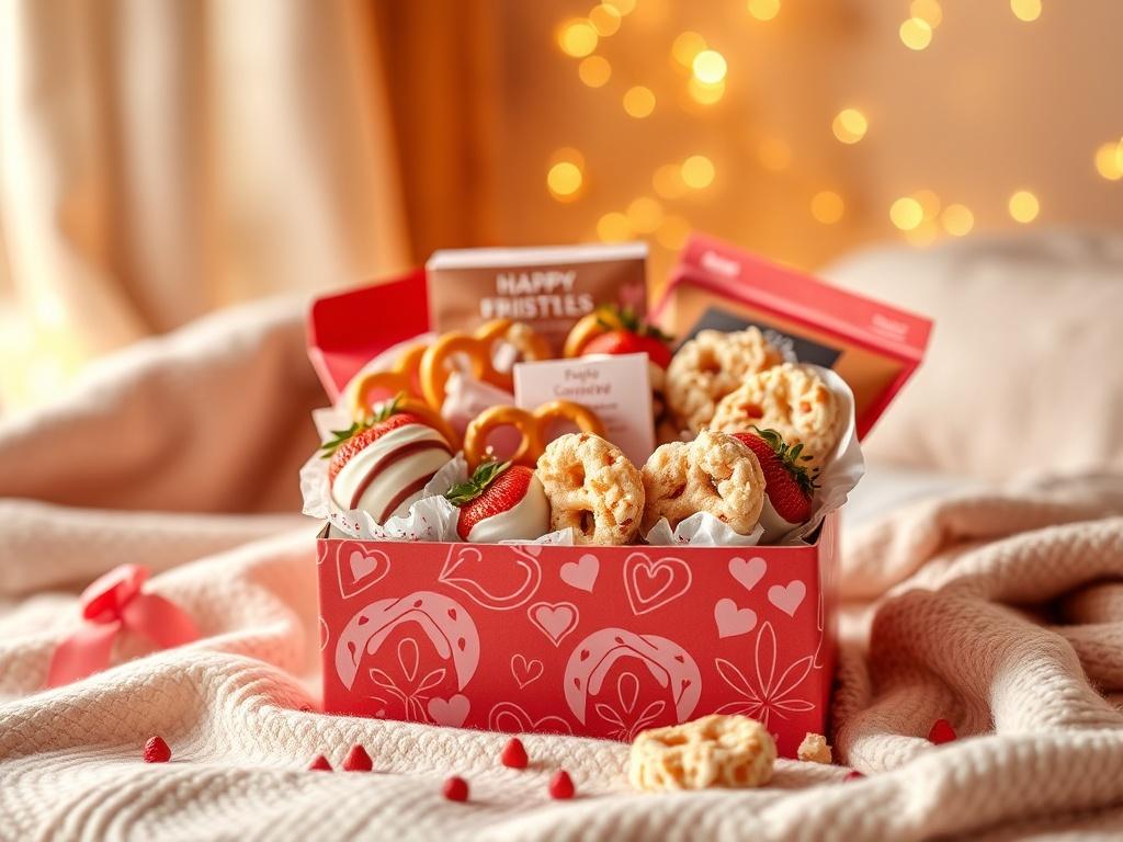 A cozy, inviting scene featuring a beautifully arranged gift box