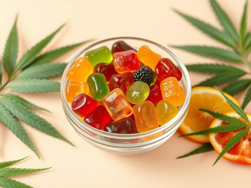 A colorful assortment of CBD gummies displayed in a small