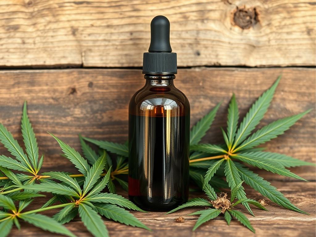 A high quality bottle of CBD oil with a dropper,