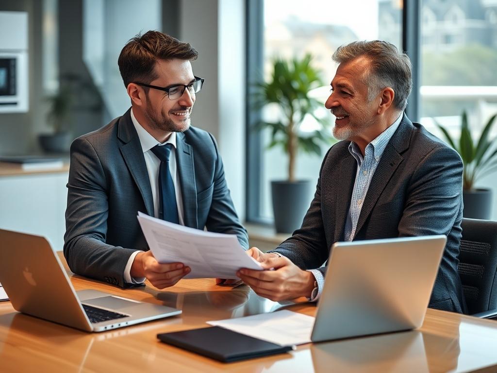 A close up shot of a professional property manager discussing