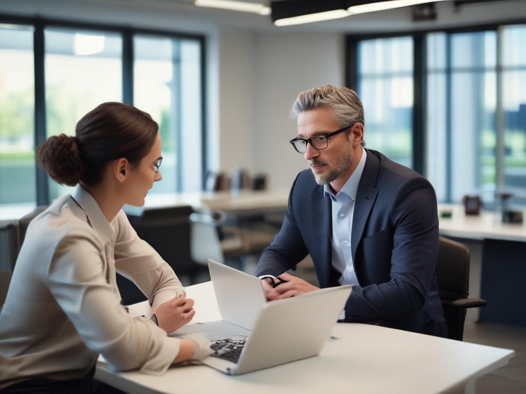 A close up shot of a technology consultant engaged in