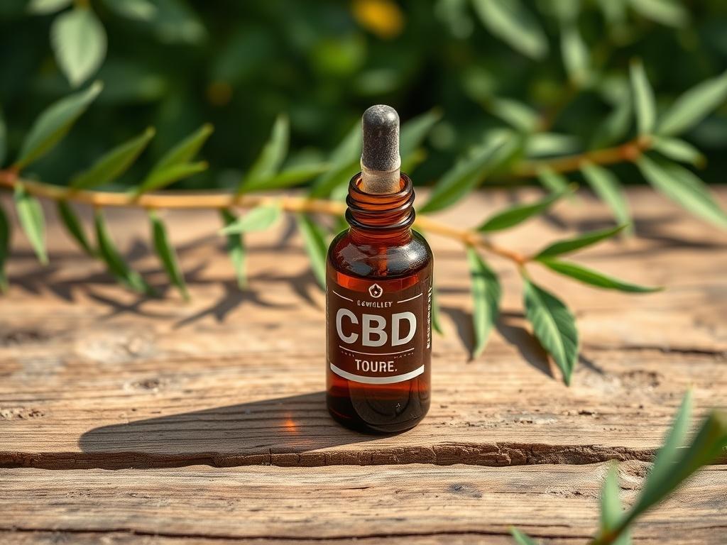 A high resolution image of a CBD oil tincture bottle