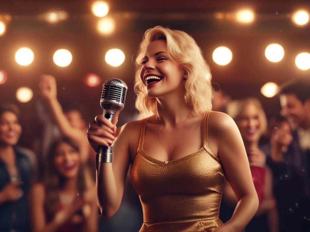 A high resolution image capturing a lively karaoke night in