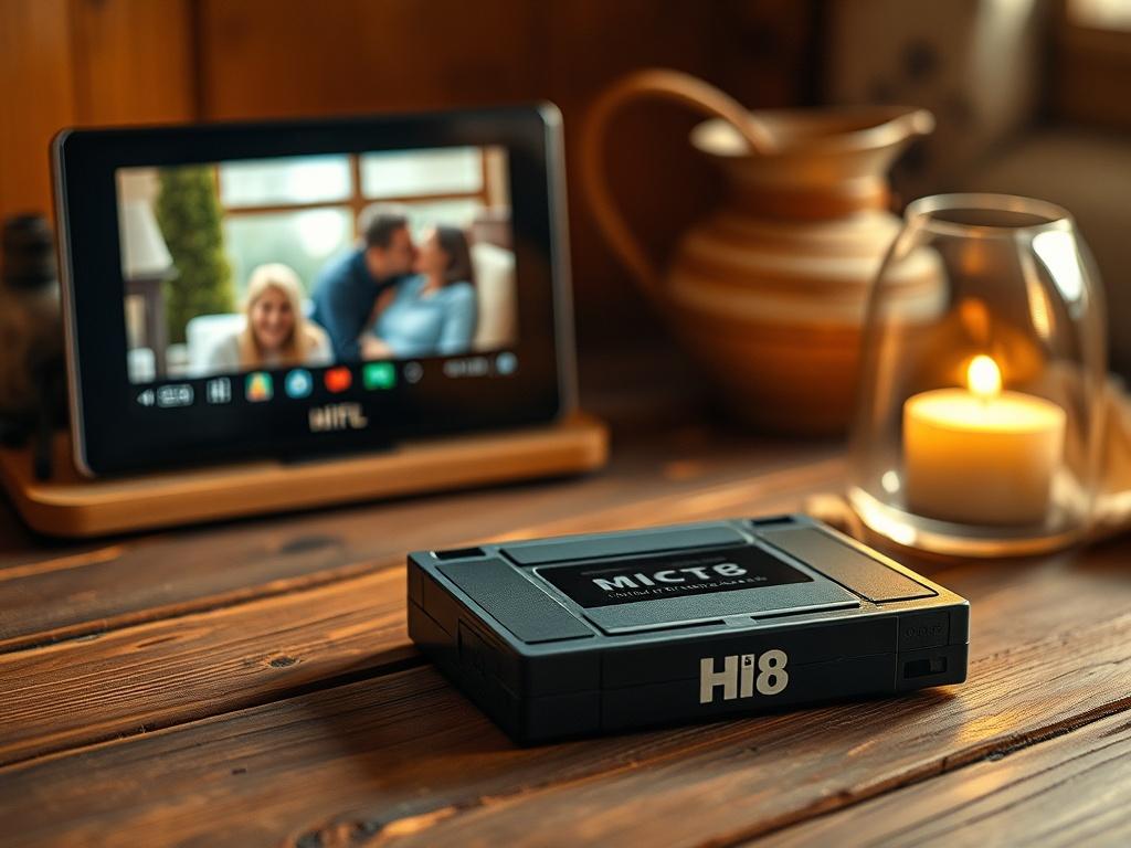 An inviting scene with a Hi8 tape placed on a