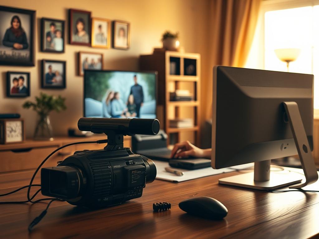 A serene room with a MiniDV camera on a table,
