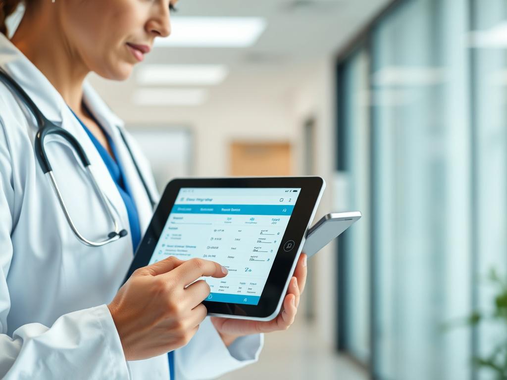 Close up shot of a healthcare professional using a tablet